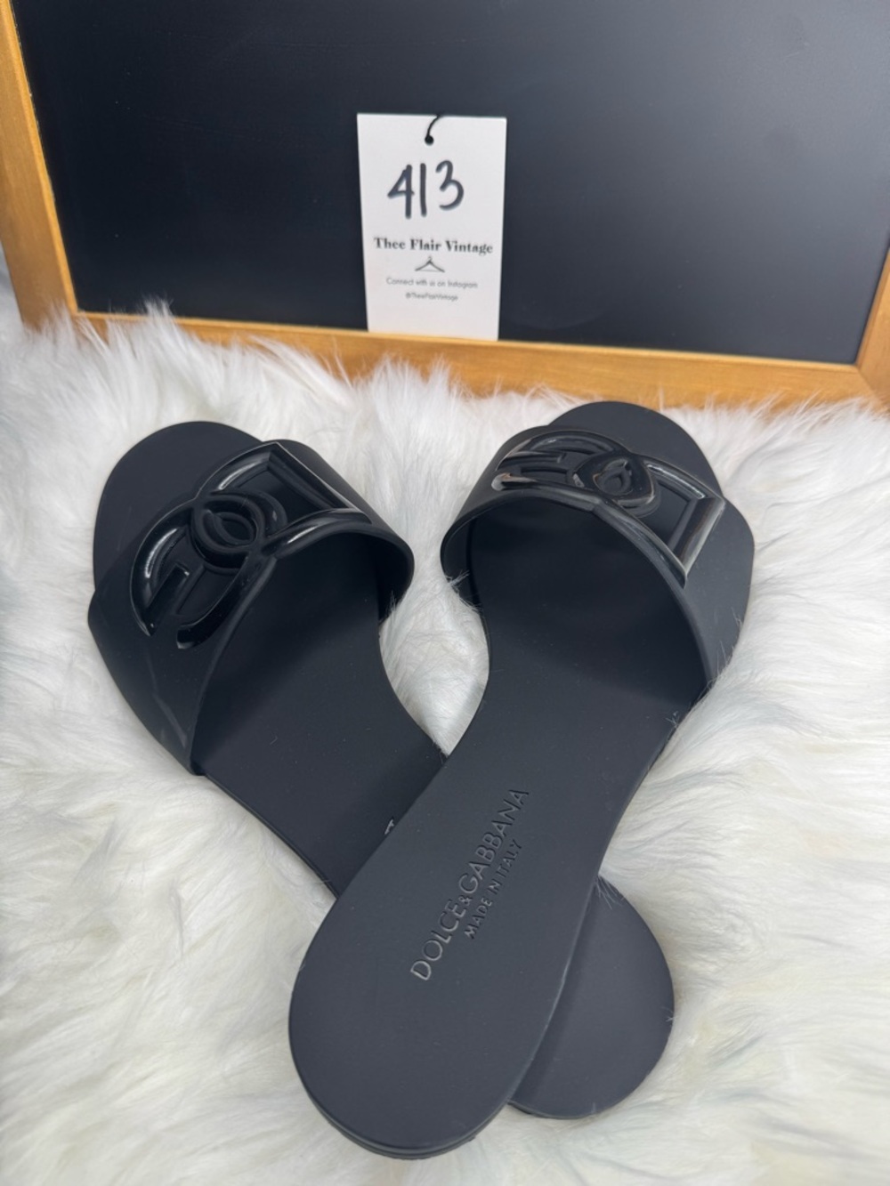 Dolce & Gabbana Matte Black Logo Slide Sandals